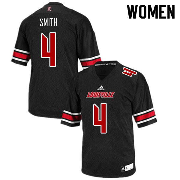 Women #4 Braden Smith Louisville Cardinals College Football Jerseys Sale-Black - Click Image to Close